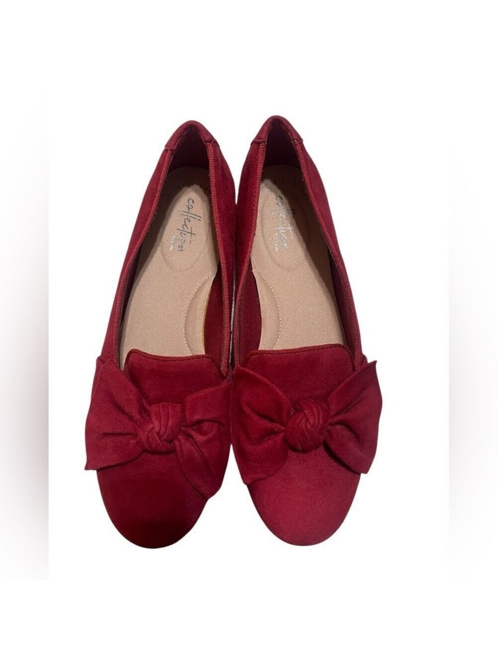 Clarks Red Bow Suede Flats Women's Slip-On Loafers Size 9 Gracelin Jonas - Picture 4 of 9